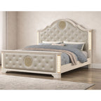 Jasmine Queen 5 Pc LED Bedroom Set in Beige made with Wood and Gold Accents - Grand Goldman Shop