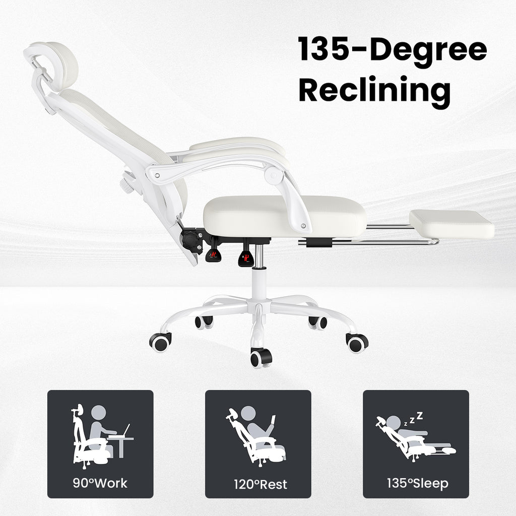 Ergonomic Office Chair with Footrest, Mesh Office Desk Chair with Headrest, High Back Computer Chair with Adjustable Lumbar S