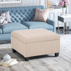 ISABELLA Ottoman Storage Solution in Wheat Fabric with Birch Legs - Grand Goldman Shop