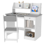 Qaba Kids Desk and Chair Set with Storage, Study Desk with Chair for Children 5-8 Years Old, Gray - Grand Goldman