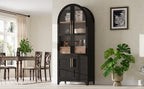 K&K 71' Tall Arched Kitchen Pantry Cabinet with Door Shelves, Farmhouse Kitchen Storage Cabinet with Open & Adjustable Shelves, Hidden Drawer & Glass Door, Cupboard for Kitchen, Dining Room, Black - Grand Goldman Shop