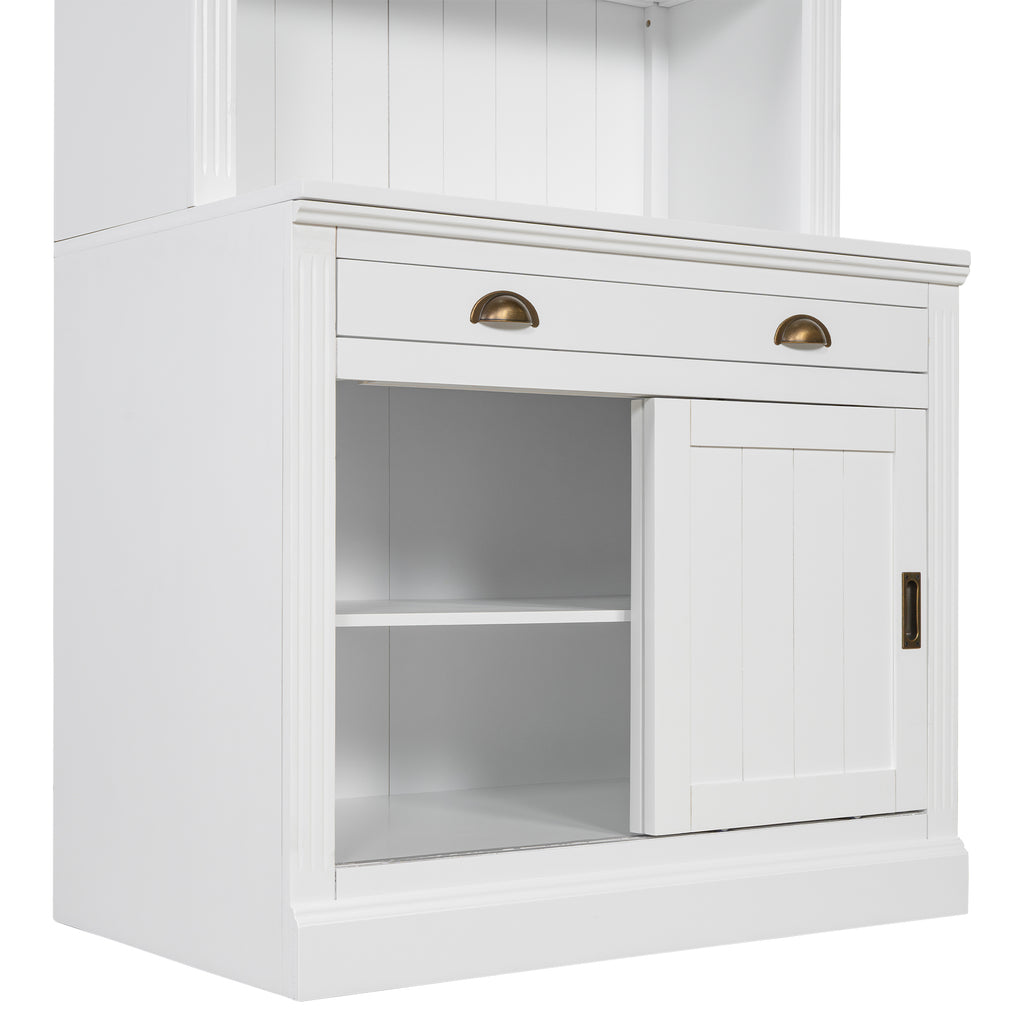 83.4'Tall Bookshelf Suite with LED Lighting, Modern Bookcase Suite with Sliding Doors,Drawers and Open Shelves,Storage Booksh
