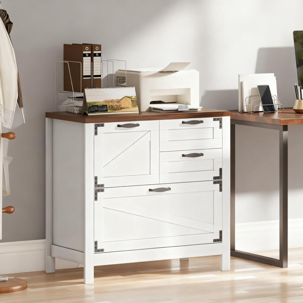 Farmhouse File Cabinet with 4 Drawers Lateral Filing Cabinet | Premium Home Decor - Grand Goldman