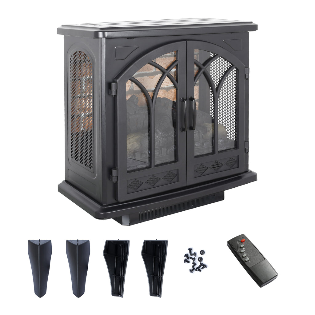 Antique Black 3D Flame Electric Infrared Quartz Fireplace Stove with Remote, Tempered Glass, 24 Inch - Grand Goldman Shop