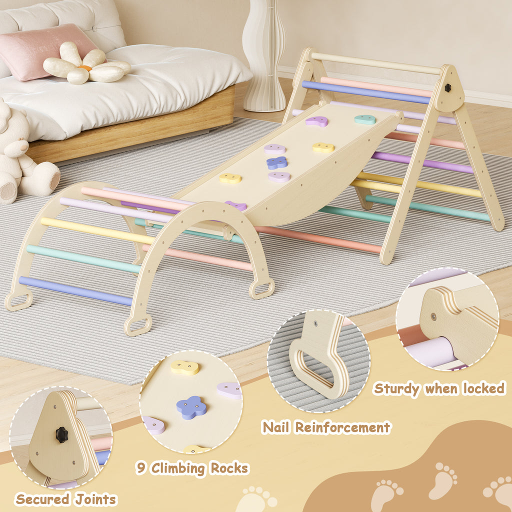 5 in 1 Pikler Triangle Set, Baby Climbing Toy, Montessori Learning Toy with Arch, Ramp, and Climbing Triangle - Grand Goldman