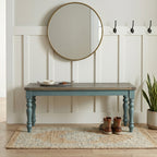 Prato Two-Tone Wood Upholstered Dining Bench, Antique Brown and Distressed Blue - Grand Goldman Shop