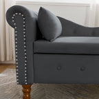 Black Chaise Lounge Indoor, Velvet Lounge Chair for Bedroom with Storage & Pillow, Modern Upholstered Rolled Arm Chase Lounge for Sleeping with Nailhead Trim for Living Room Bedroom Office - Grand Goldman Shop