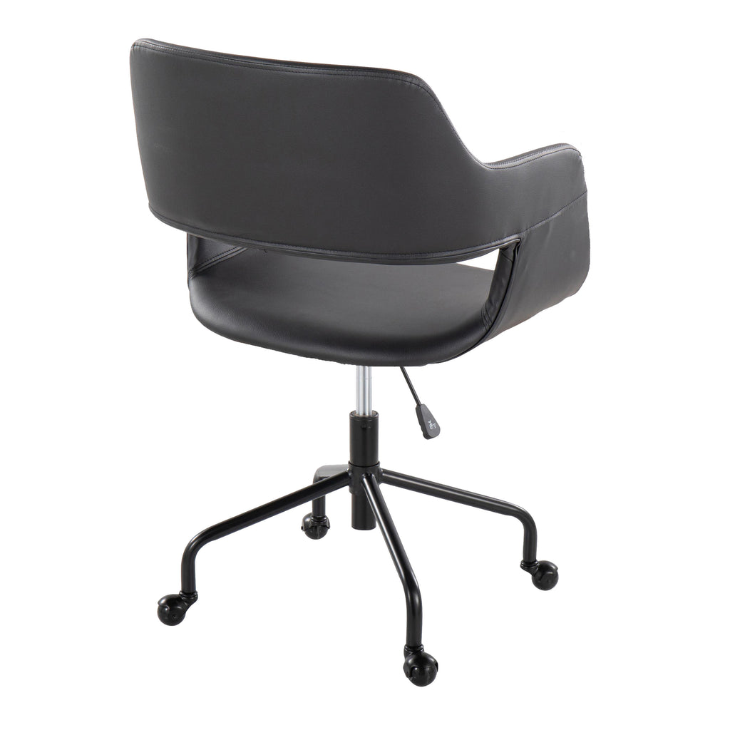 Contemporary Adjustable Office Chair in Black Metal and Black Faux Leather - Grand Goldman