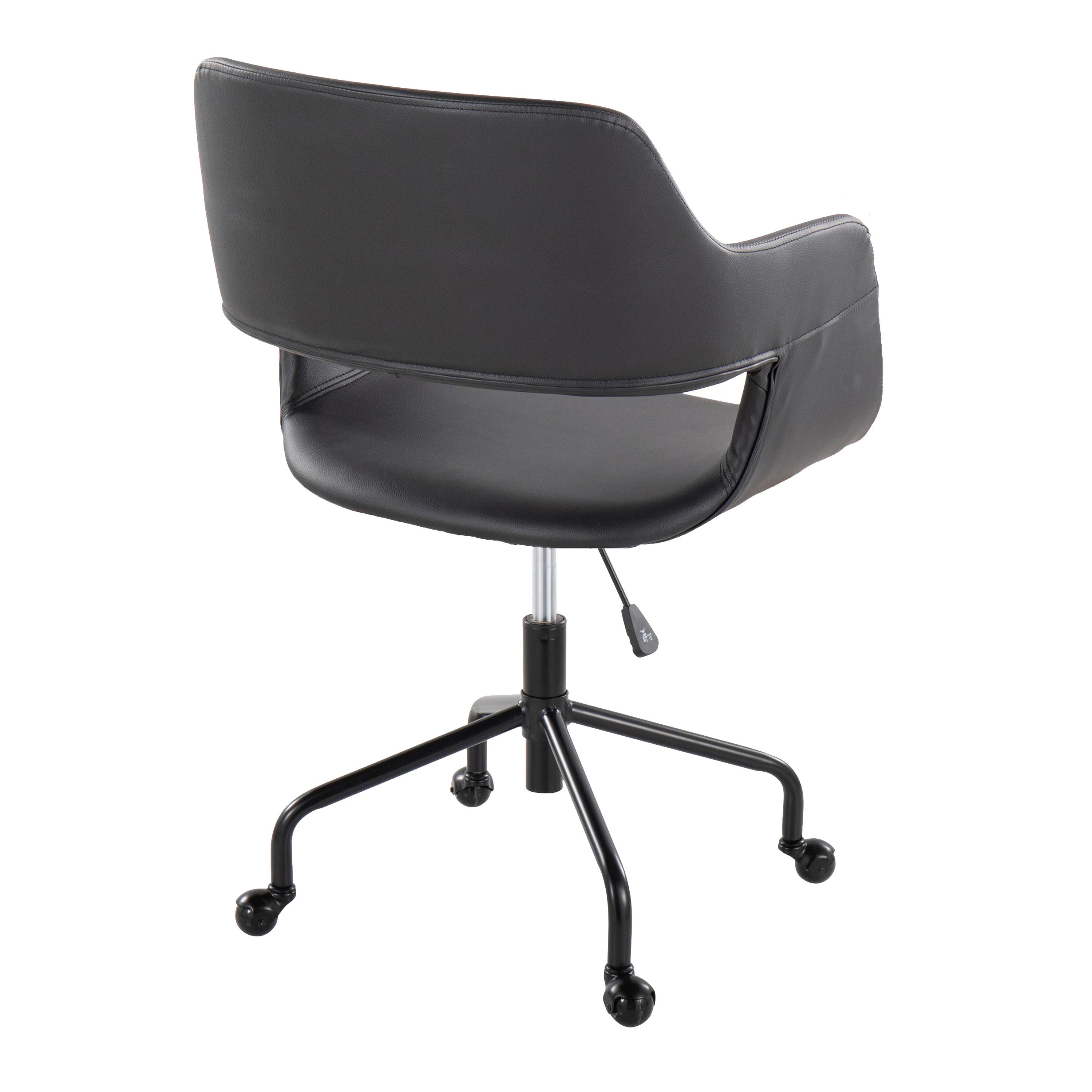 Contemporary Adjustable Office Chair in Black Metal and Black Faux Leather - Grand Goldman