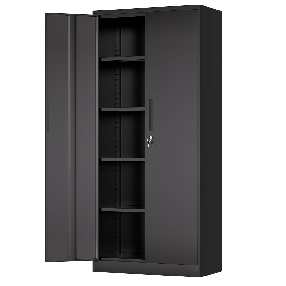 71'H Metal Garage Storage Cabinet, Black Tool Steel Locking Cabinet with Doors and 4 Shelves, Tall Cabinets for Garage Storag