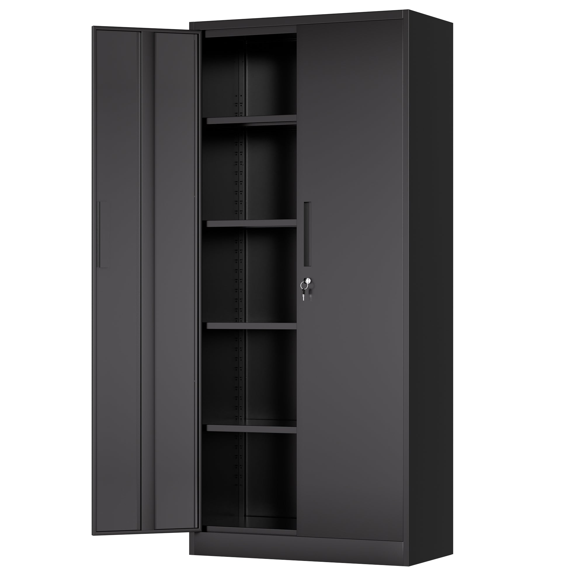 71'H Metal Garage Storage Cabinet, Black Tool Steel Locking Cabinet with Doors and 4 Shelves, Tall Cabinets for Garage Storag
