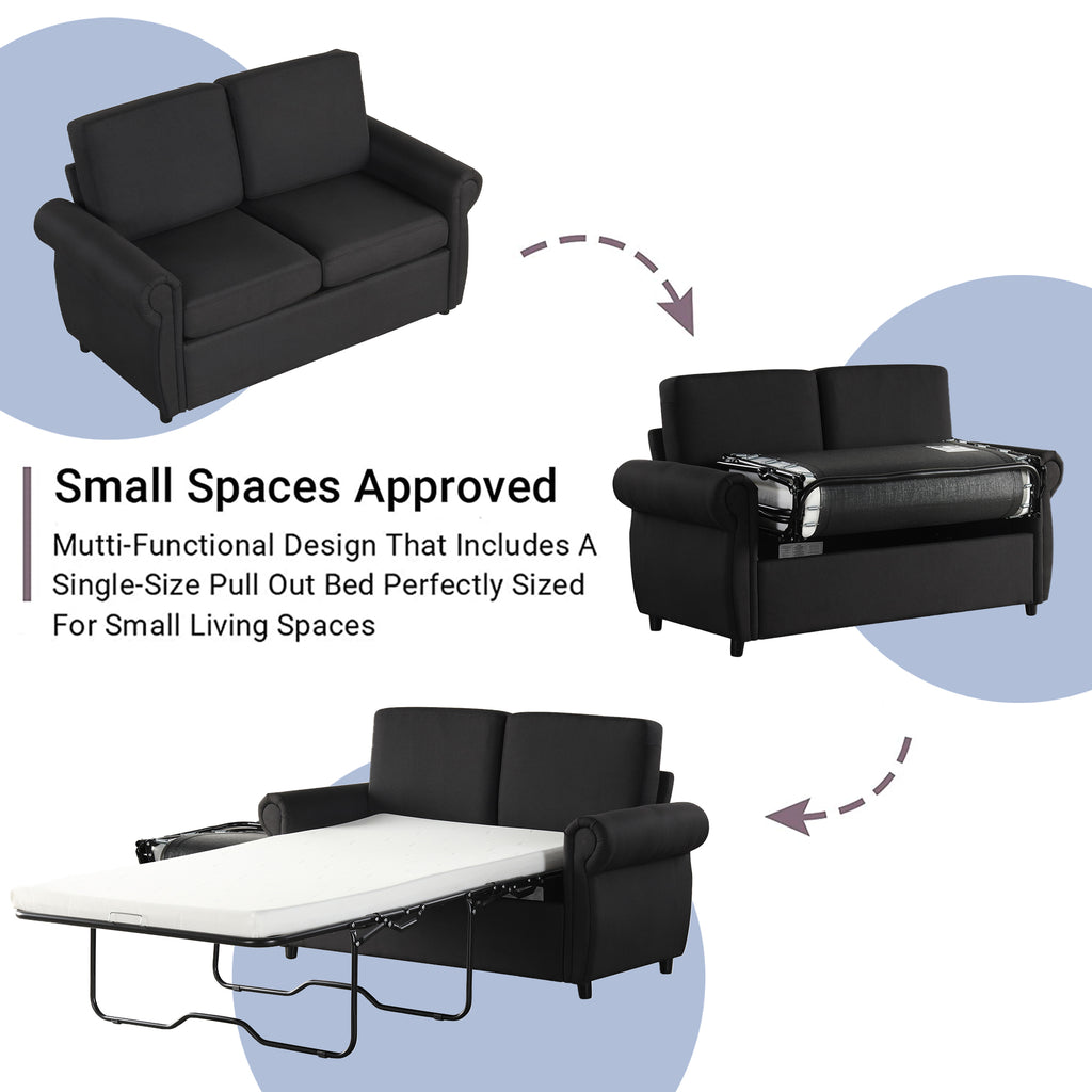 Orisfur Pull Out Sofa Bed Loveseat Sleeper with Twin Size Memory Foam Mattress & USB Ports, Black Linen - Grand Goldman Shop