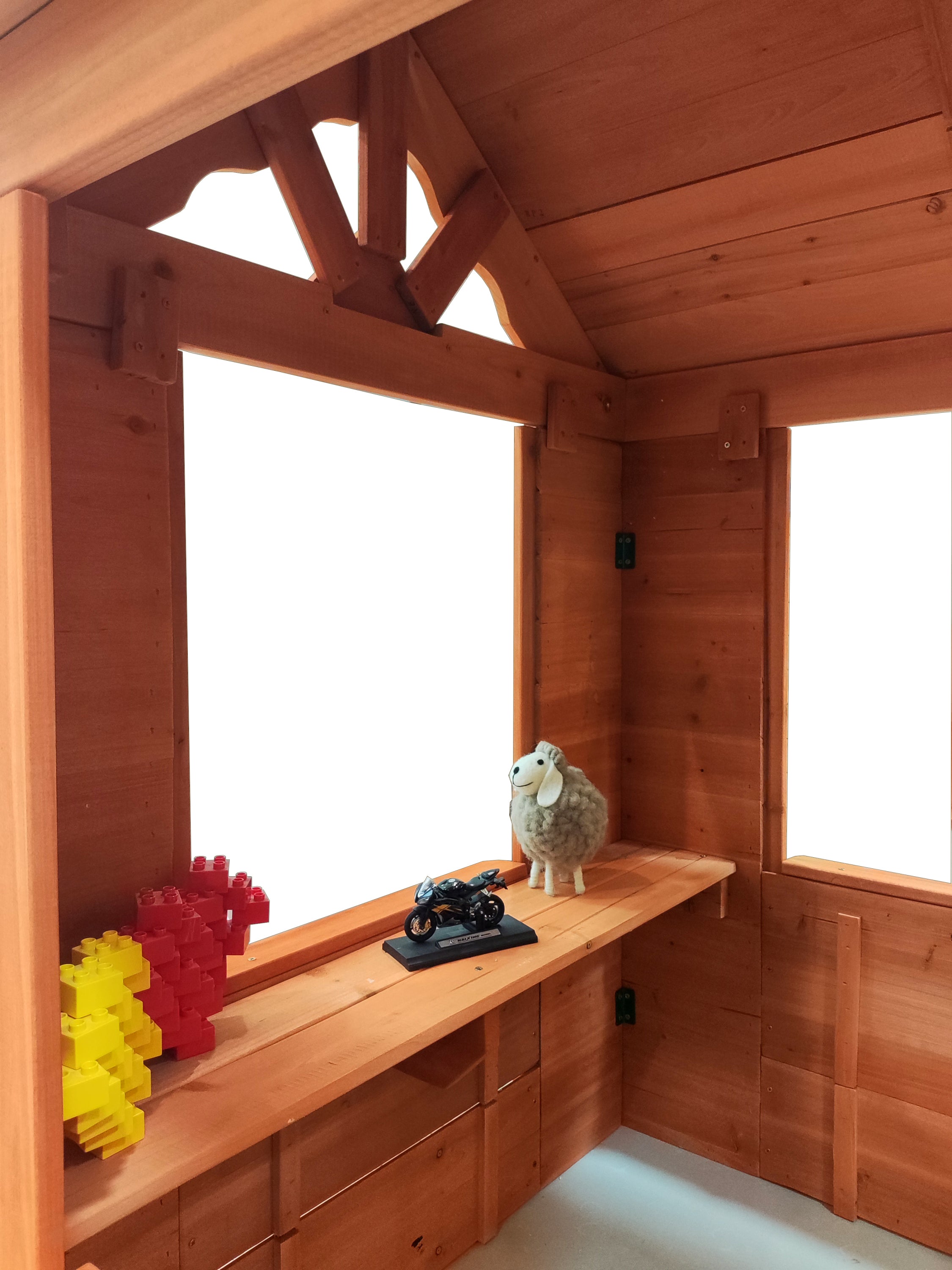 Wooden Kids Playhouse with 2 windows and flowerpot holder,42'Lx46'Wx55'H,Golden Red - Grand Goldman