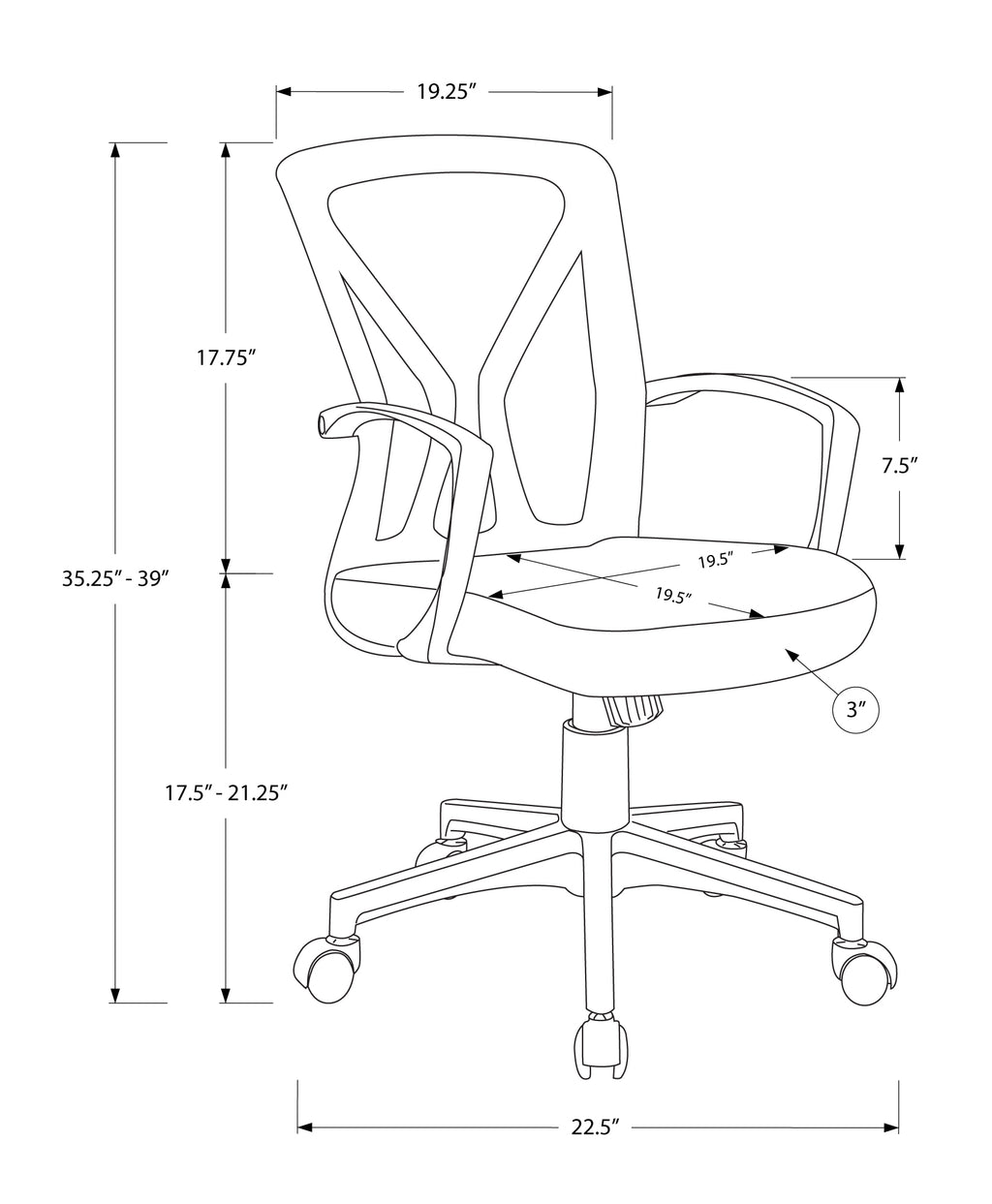 Office Chair, Adjustable Height, Swivel, Ergonomic, Armrests, Computer Desk, Work, Grey Mesh, Black Metal, Contemporary, Mode