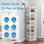 Rotating Shoe Rack Tower, 8-Tier Spinning Storage Rack, Free Standing 360° Revolving Organizer in White with PVC Construction, Holds 32 Pairs of Shoes - Grand Goldman Shop