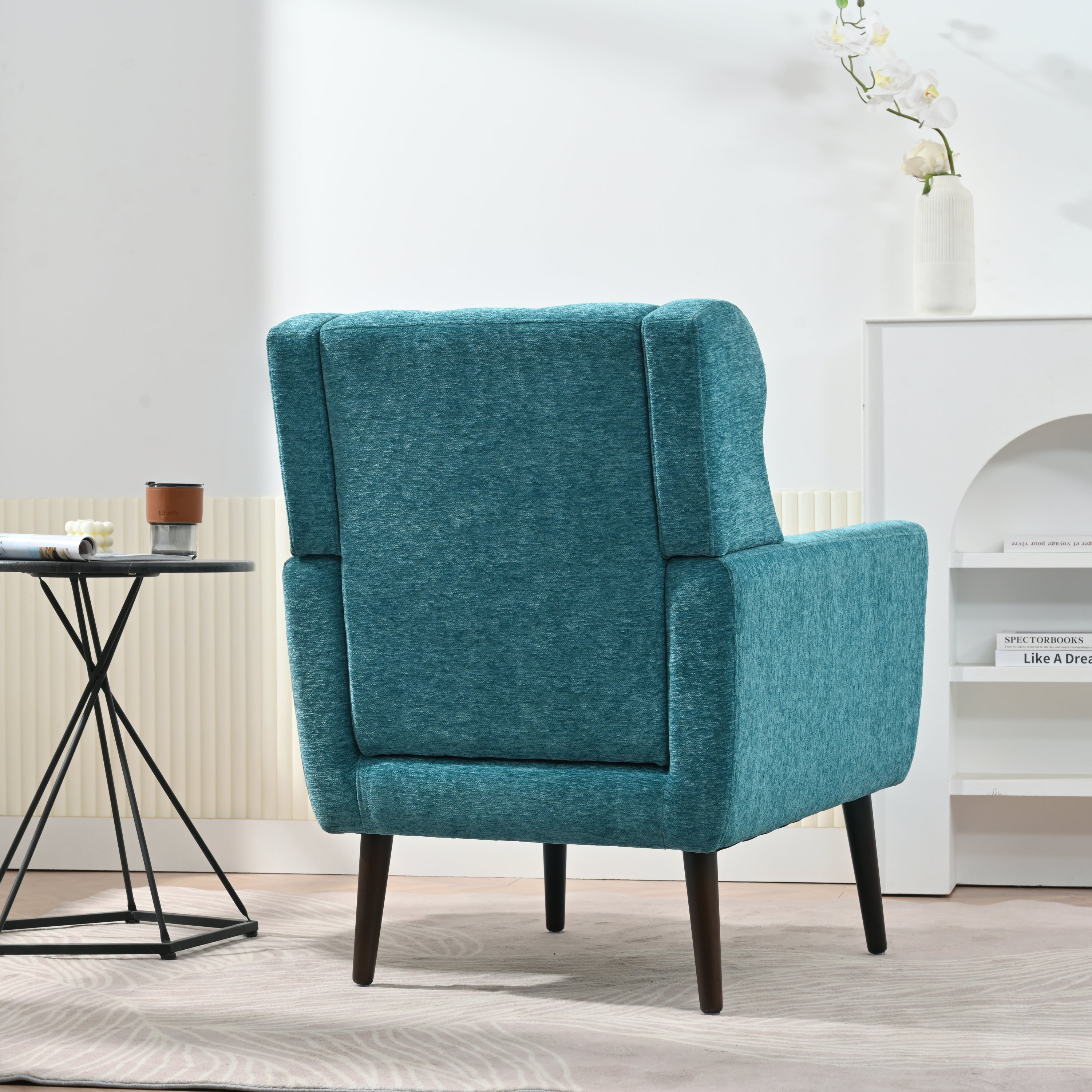 Modern Accent Chair Upholstered Foam Filled Living Room Chairs Comfy Reading Chair Mid Century Modern Chair with Chenille Fabric Lounge Arm Chairs Armchair for Living Room Bedroom (Teal) - Grand Goldman Shop