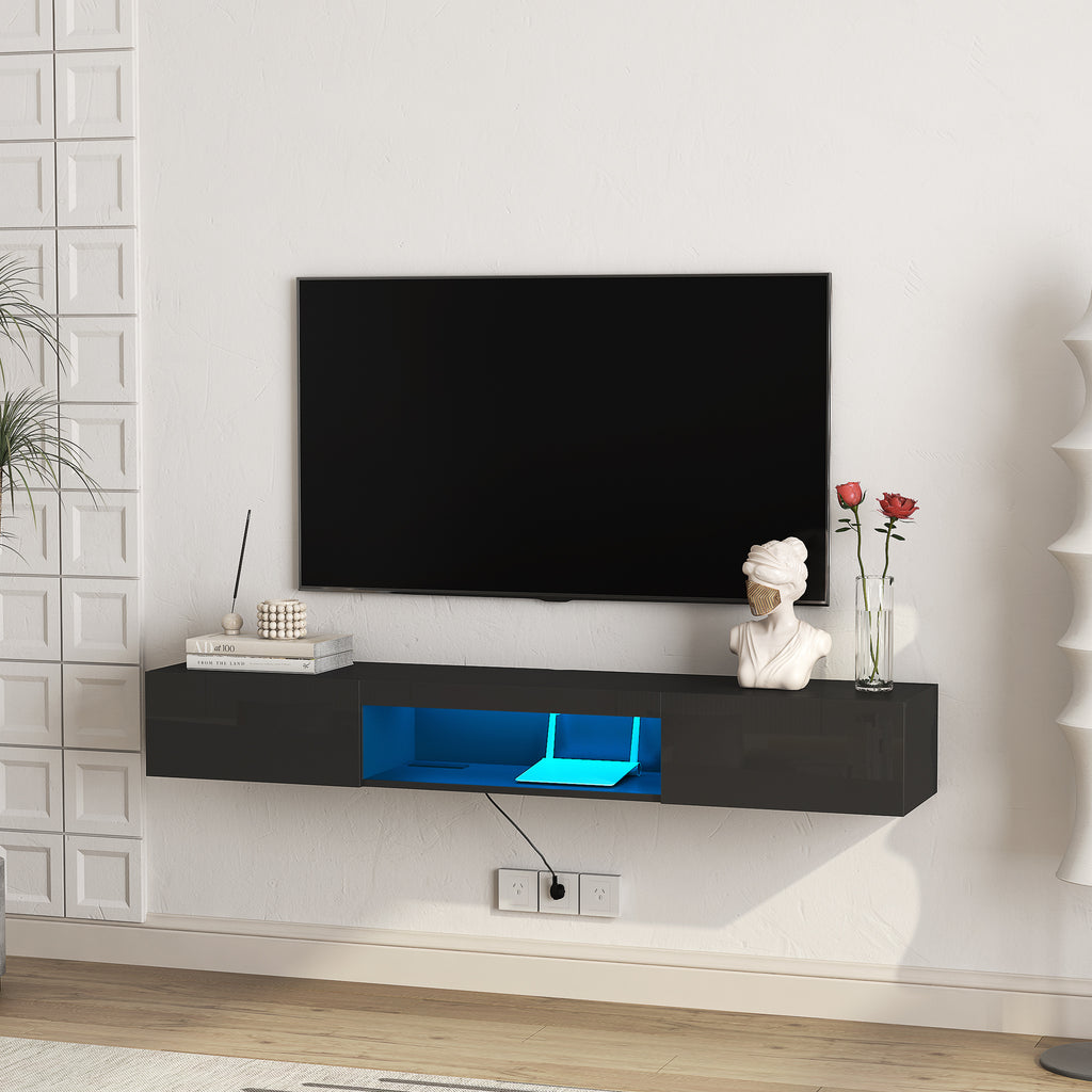 Floating TV Stand Wall Mounted with 16 Color LEDs,63' Modern TV Stand, Floating TV Cabinet Entertainment Center for 55 60 65 Inch TV,Black - Grand Goldman Shop