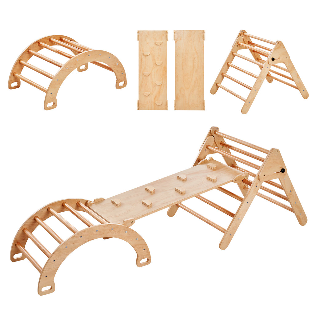 Pikler Triangle Set, 5 in 1 Toddler Climbing Toys Indoor Playground, Ramp, and Arch, Montessori Climbing Set with Triangle, L
