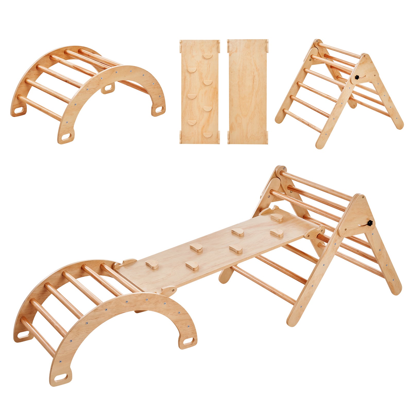 Pikler Triangle Set, 5 in 1 Toddler Climbing Toys Indoor Playground, Ramp, and Arch, Montessori Climbing Set with Triangle, L