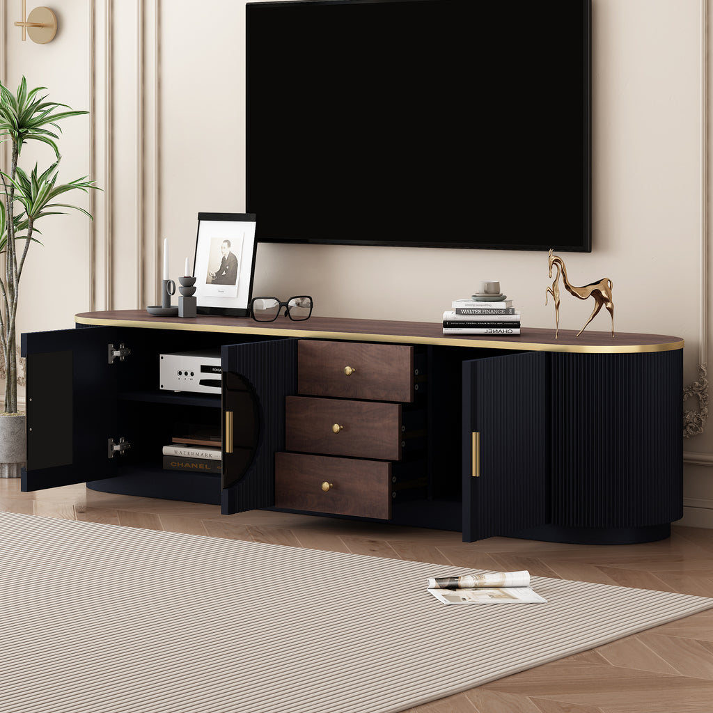 70.8'' Modern Minimalist TV Stand for TVs up to 80 Inches, Entertainment Center with 3 Drawers and 1 Shelf, Metal Handles and 2 Cabinets for Living room - Grand Goldman Shop