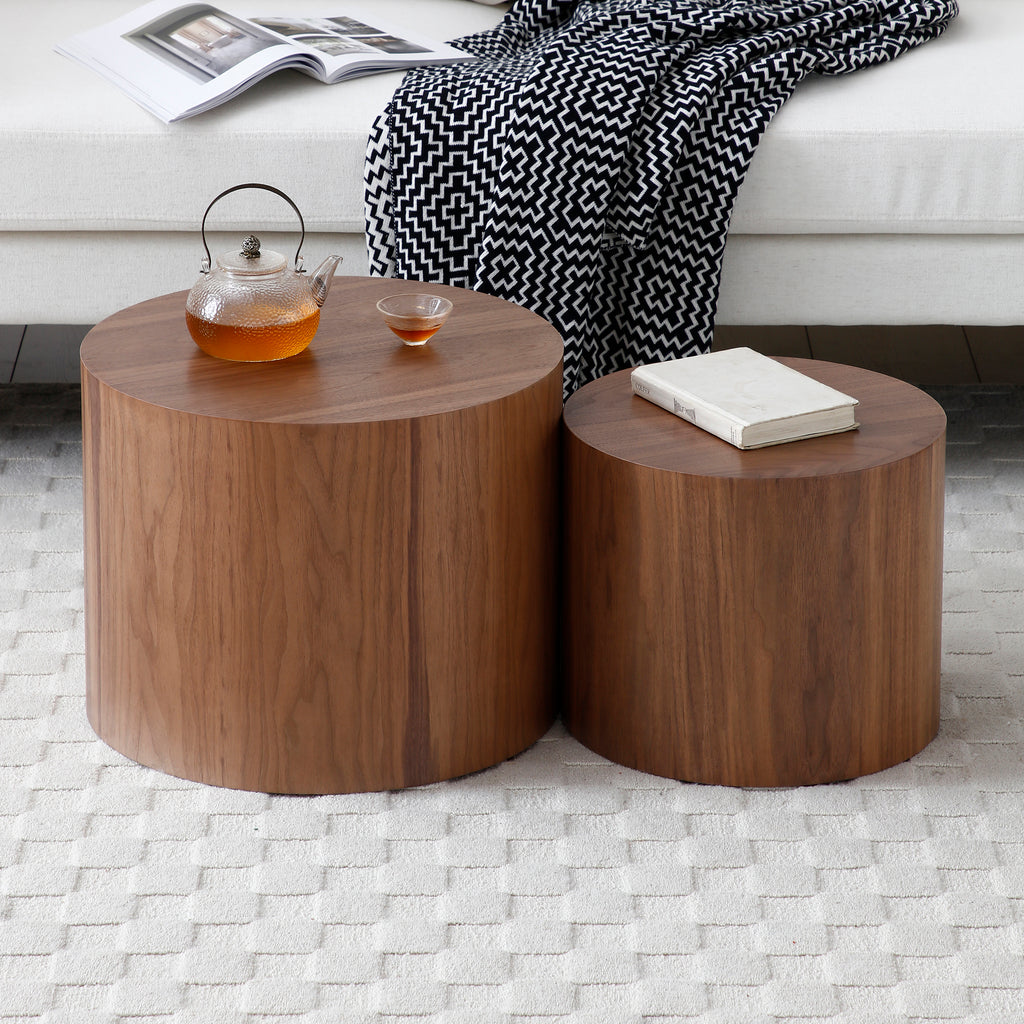 Round Coffee Table Set of 2, Nesting Coffee Tables for  MDF with  veneer .for living room,office,bedroom,Natural, 4Colors - Grand Goldman Shop
