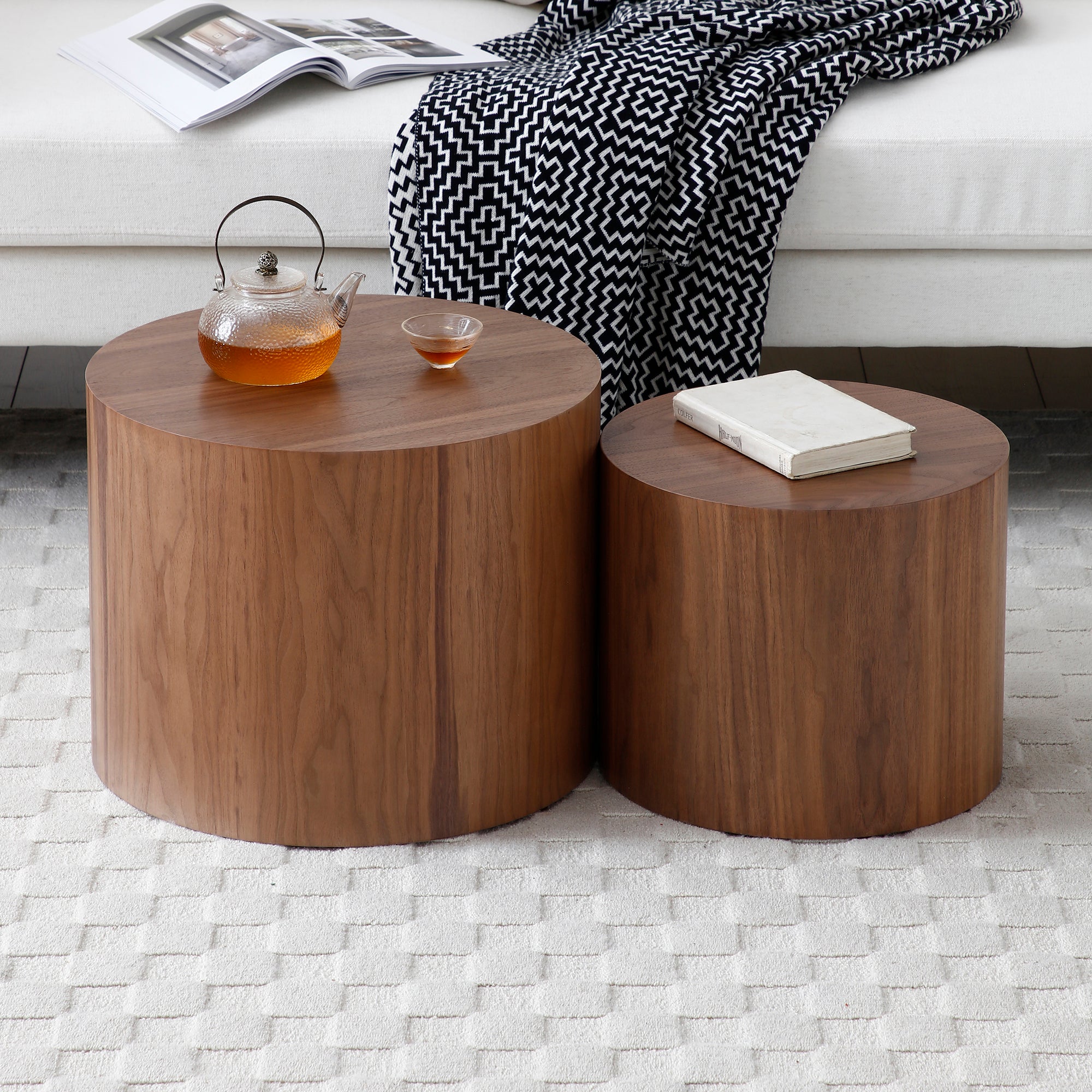 Round Coffee Table Set of 2, Nesting Coffee Tables for  MDF with  veneer .for living room,office,bedroom,Natural, 4Colors - Grand Goldman Shop