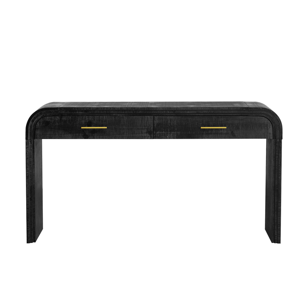 TREXM Unique Retro Silhouette Console Table with Open Style, Two Top Drawers for Entrance, Dinning Room, Living Room (Antique Black) - Grand Goldman Shop
