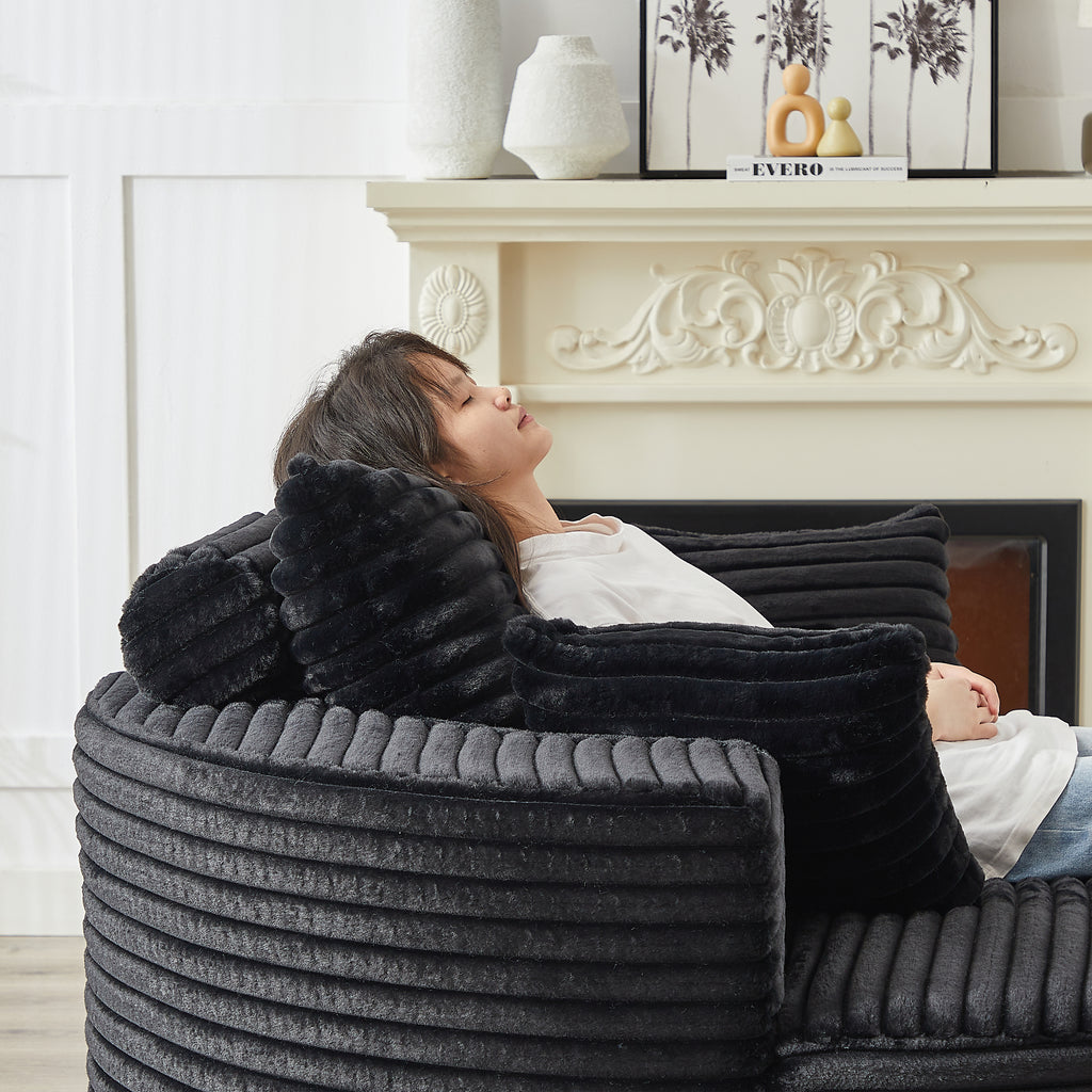 55'L Corduroy Sponge single sofa,No Assembly Required,Fluffy Modern Sleeper Chair for Living room, Bedroom, Lounge and Projection Room(Not a swivel chair.) - Grand Goldman Shop