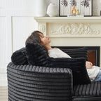 55'L Corduroy Sponge single sofa,No Assembly Required,Fluffy Modern Sleeper Chair for Living room, Bedroom, Lounge and Projection Room(Not a swivel chair.) - Grand Goldman Shop