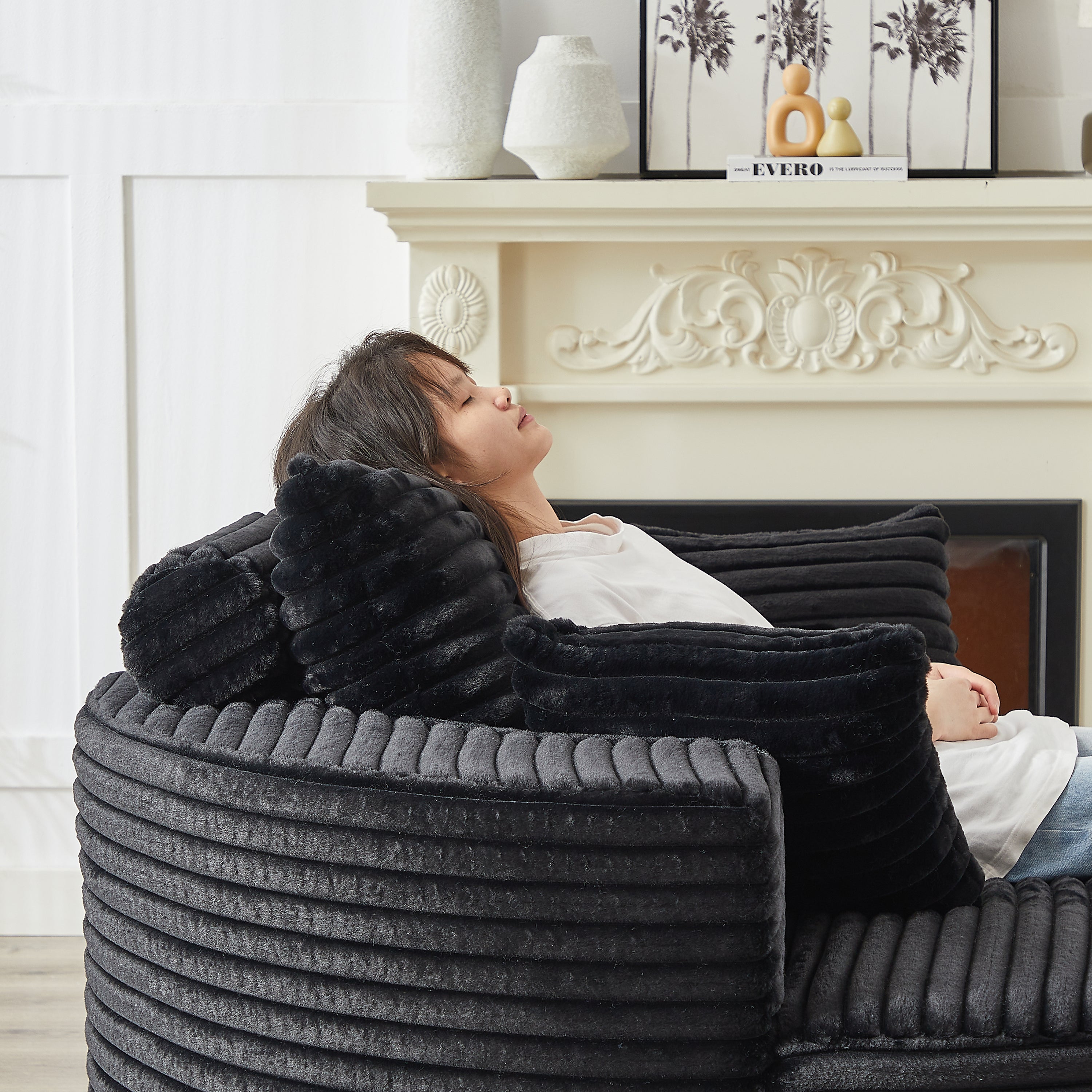 55'L Corduroy Sponge single sofa,No Assembly Required,Fluffy Modern Sleeper Chair for Living room, Bedroom, Lounge and Projection Room(Not a swivel chair.) - Grand Goldman Shop