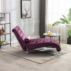 Velvet Chaise Lounge Indoor, Button-Tufted Upholstered Chaise Lounge Chair with Pillow for Bedroom Living Room Office, Purple Velvet - Grand Goldman Shop