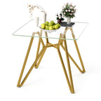 Modern Gold Glass Dining Table with Metal Legs for 2-4 People, 35.4-Inch Square - Grand Goldman Shop