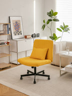 Yellow Linen Criss Cross Armless Office Chair with Wheels - Modern Comfort for Home Office, Meditation & Makeup Spaces | Prem
