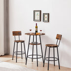 Round bar stool set with shelves, stool with backrest Rustic Brown, 23.6'' Dia x 35.4'' H - Grand Goldman Shop