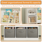 Kids Bookcase and Bookshelf with 3 Collapsible Fabric Drawers, Multifunctional Display Stand for Bedroom, Playroom, Hallway i