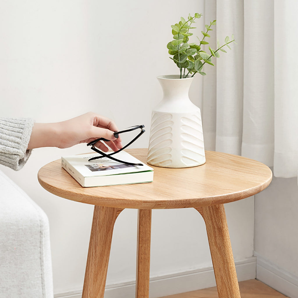 Round End Table- Small End Table Side Table Coffee Table Bedside Table Night Stand for Living Room Bedroom & Balcony, 100% Natural Solid Oak Wood Easy to Assemble - Grand Goldman Shop