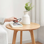 Round End Table- Small End Table Side Table Coffee Table Bedside Table Night Stand for Living Room Bedroom & Balcony, 100% Natural Solid Oak Wood Easy to Assemble - Grand Goldman Shop