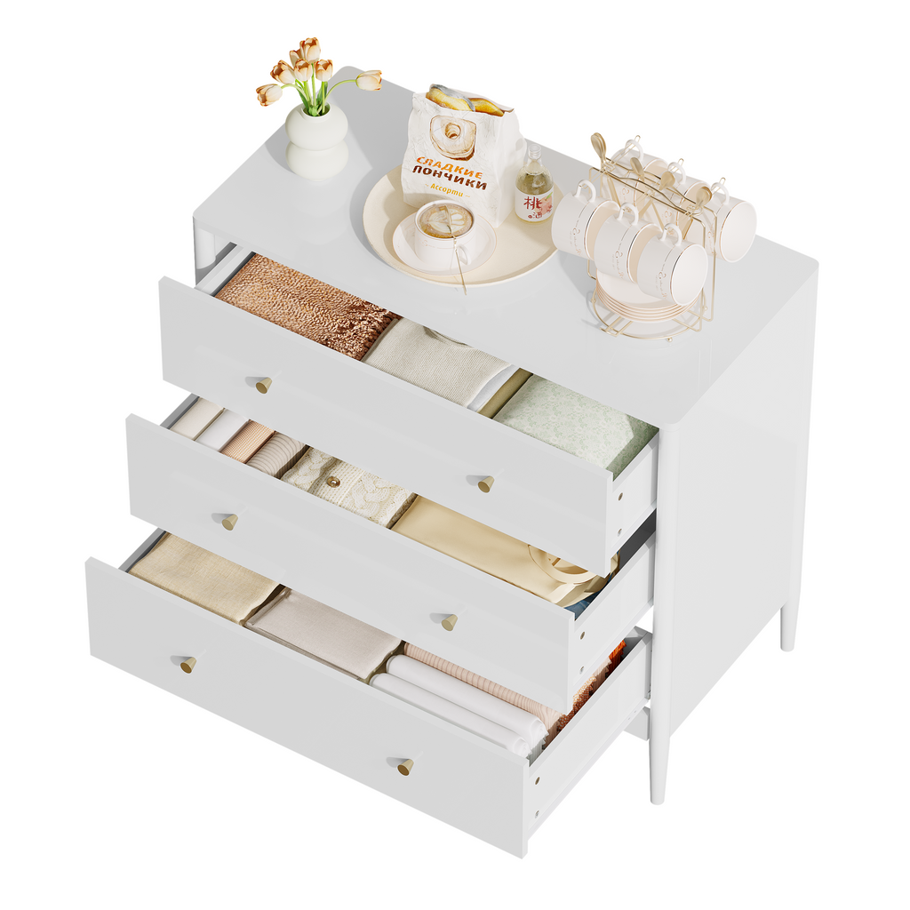 3 Drawer Dresser Chest, Modern White Storage Cabinet, MDF Wood Organizer for Bedroom, Living Room, Entryway, Small Space Furniture - Grand Goldman Shop