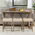 4-Piece Bar Table Set with Power Outlet, Dining Bar Table and Chairs Set, Bar Table Set with 3 Padded Stools for Living Room, Dining Room, Game Room, Brown - Grand Goldman Shop