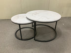 Nesting Coffee Table Set of 2, 27.6inch Round Wood Marble Pattern Top with Sturdy Metal Frame, White Living Room End Tables for Bedroom Balcony Yard - Grand Goldman Shop