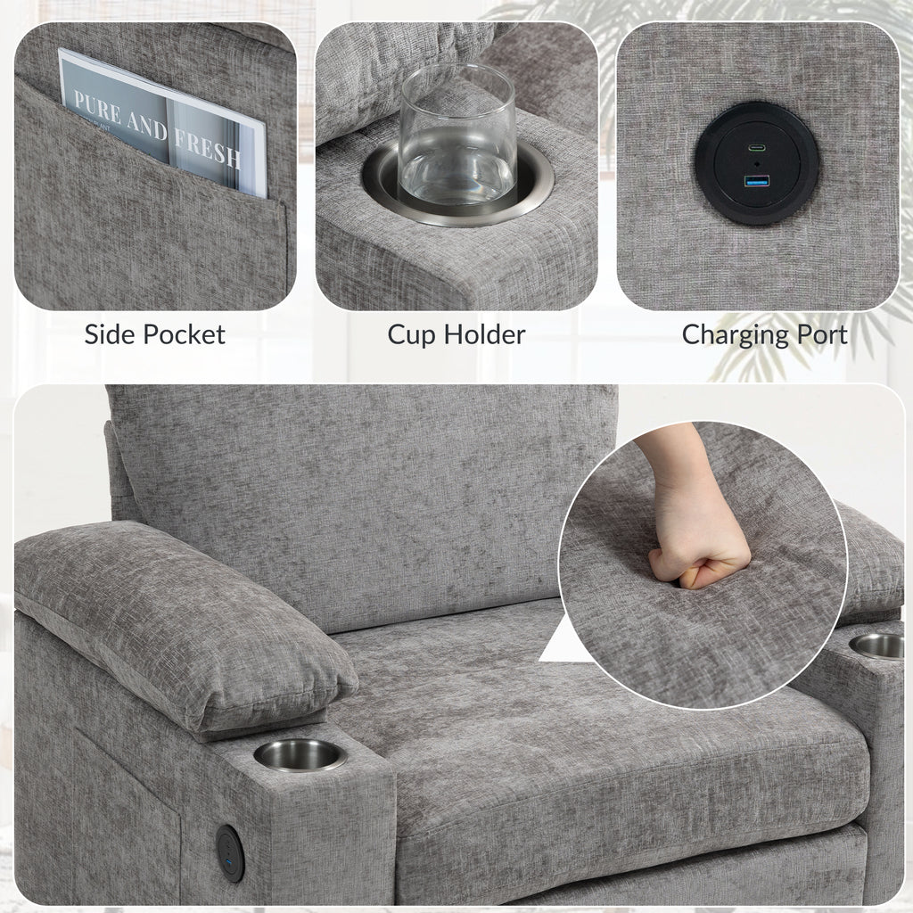 Modern Oversized Chair with Ottoman,Chenille Fabric Sofa Bed,Accent Chair Comfy Sofa with Cupholders and USB Charging Ports Chair for Living Room,Bedroom,Apartment - Grand Goldman Shop