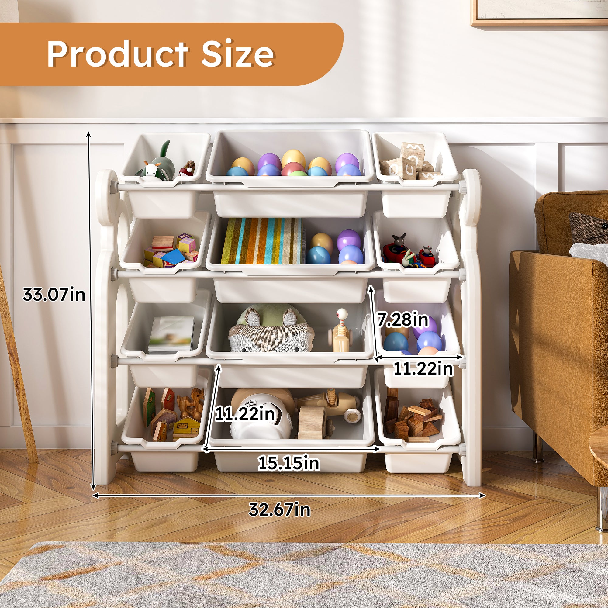 Multi-functional Kids Toy Storage Organizer Cabinet with HDPE Shelf and 12 Bins, Grey White, 33.07 x 14.17 x 33.86 inches - Grand Goldman Shop