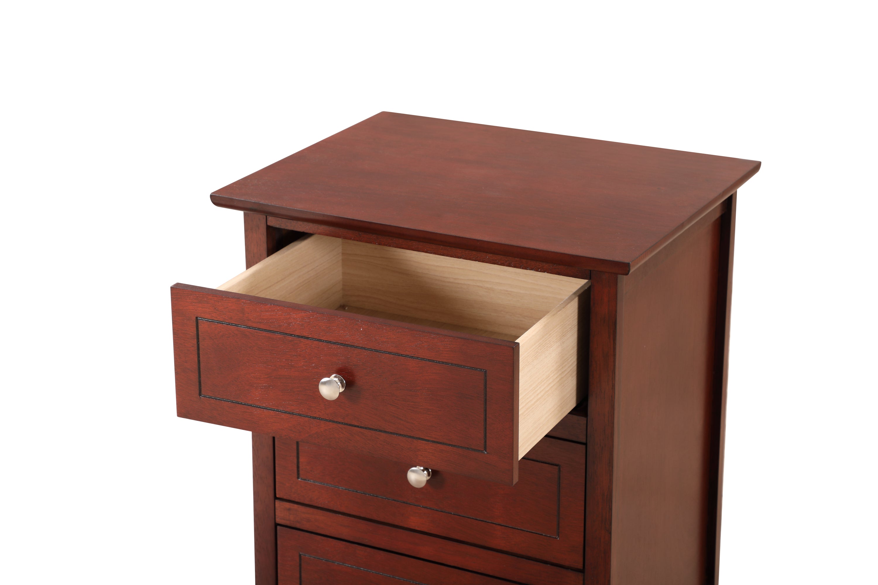 Transitional Cherry Nightstand for Bedrooms with Three Drawers and Durable Particle Board Construction - Grand Goldman Shop