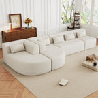 Modern Upholstered L-Shape Sofa with Chaise Lounge and Back Pillows, Beige Boucle Fabric, 144 inches - Grand Goldman Shop