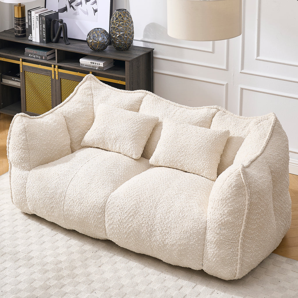 Comfortable Dual Beanbag Chair with High Resilience Foam Core for Two People in Beige Chenille - Grand Goldman Shop