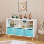 Kids bookcase with Collapsible Fabric Drawers, Children's Book Display, Toy Storage Cabinet Organizer, White/Blue | Premium H