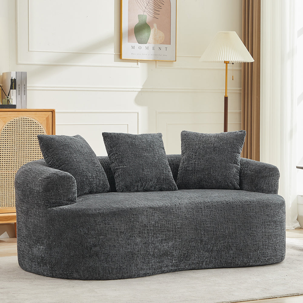 Curved Loveseat, Small Chenille Sofa with 3 Pillows, Deep Seat Couch for Apartment, Living Room, No Assembly Needed - Grand Goldman Shop