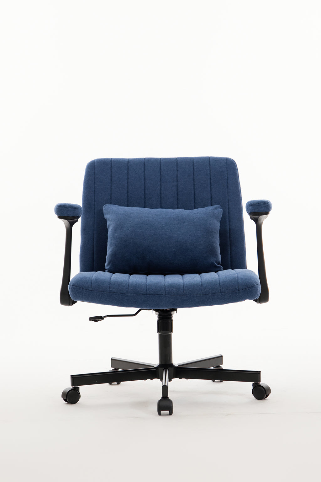 Modern Linen Blue Criss Cross Armrest Office Chair with Foldable Design, Soft Velvet Fabric, 36.6-Inch Height - Grand Goldman