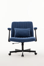 Modern Linen Blue Criss Cross Armrest Office Chair with Foldable Design, Soft Velvet Fabric, 36.6-Inch Height - Grand Goldman