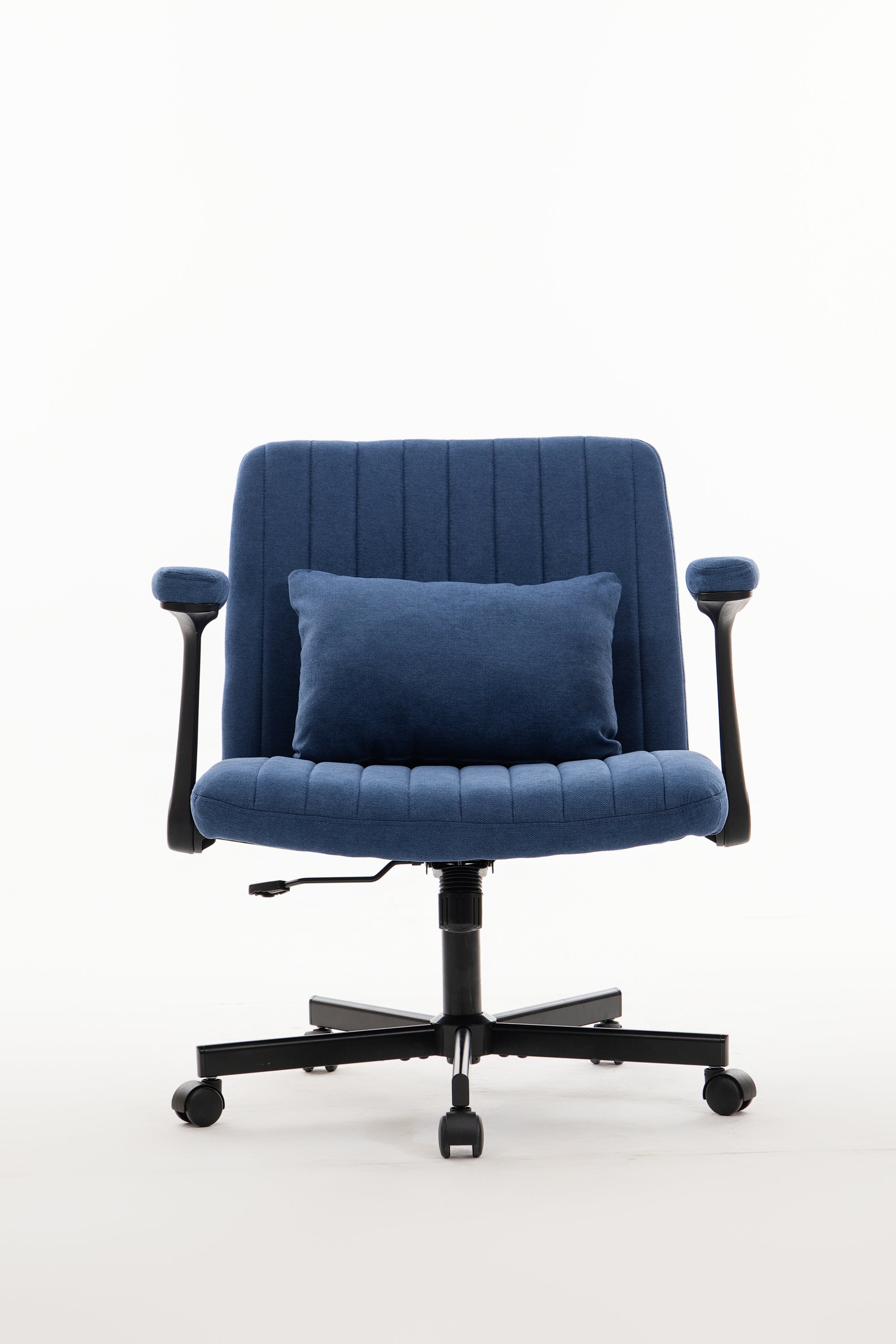 Modern Linen Blue Criss Cross Armrest Office Chair with Foldable Design, Soft Velvet Fabric, 36.6-Inch Height - Grand Goldman